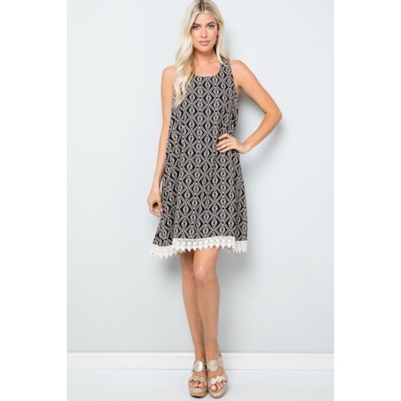 Nordstrom Black and White Mini dress,beautiful lace detailing. SZ L. 2 for $20 - Picture 1 of 8